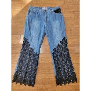 Y2K Sassy Thai Embellished Jeans Women's Plus Size 18 Lace Rhinestone Whimsigoth